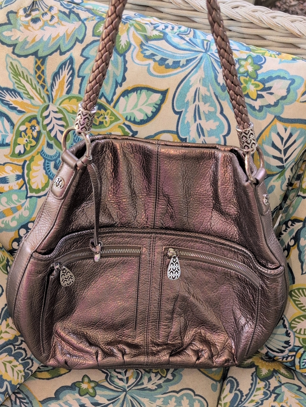 Brighton Barbados Bronze Silver Metallic Hobo Bag E338345